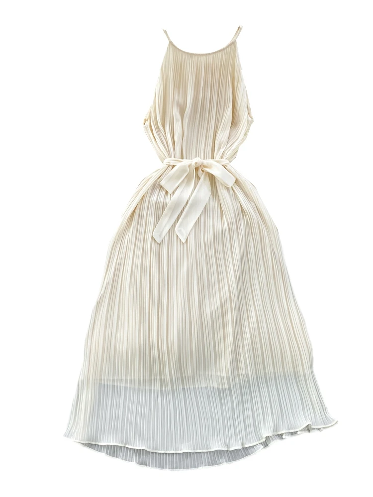 Vestido de playa Vaion Faion Gentle Ne colgante oulder Svel cintura en una línea larga plisada Dr ropa de mujer