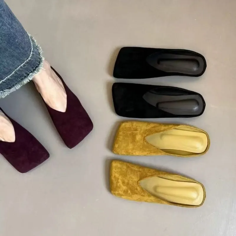 Loafer 2025, Frühlingsneue Slip-on-Außen-Baotou-Halbhausschuhe mit quadratischer Zehenpartie für Damen