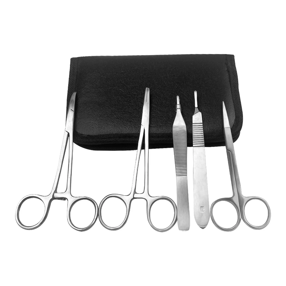 5Pcs/set Stainless Dental Surgical Tissue Tweezer Set Surgical Scissors Oral Surgery  Forcep Extraction Hemostat Dentist Tools