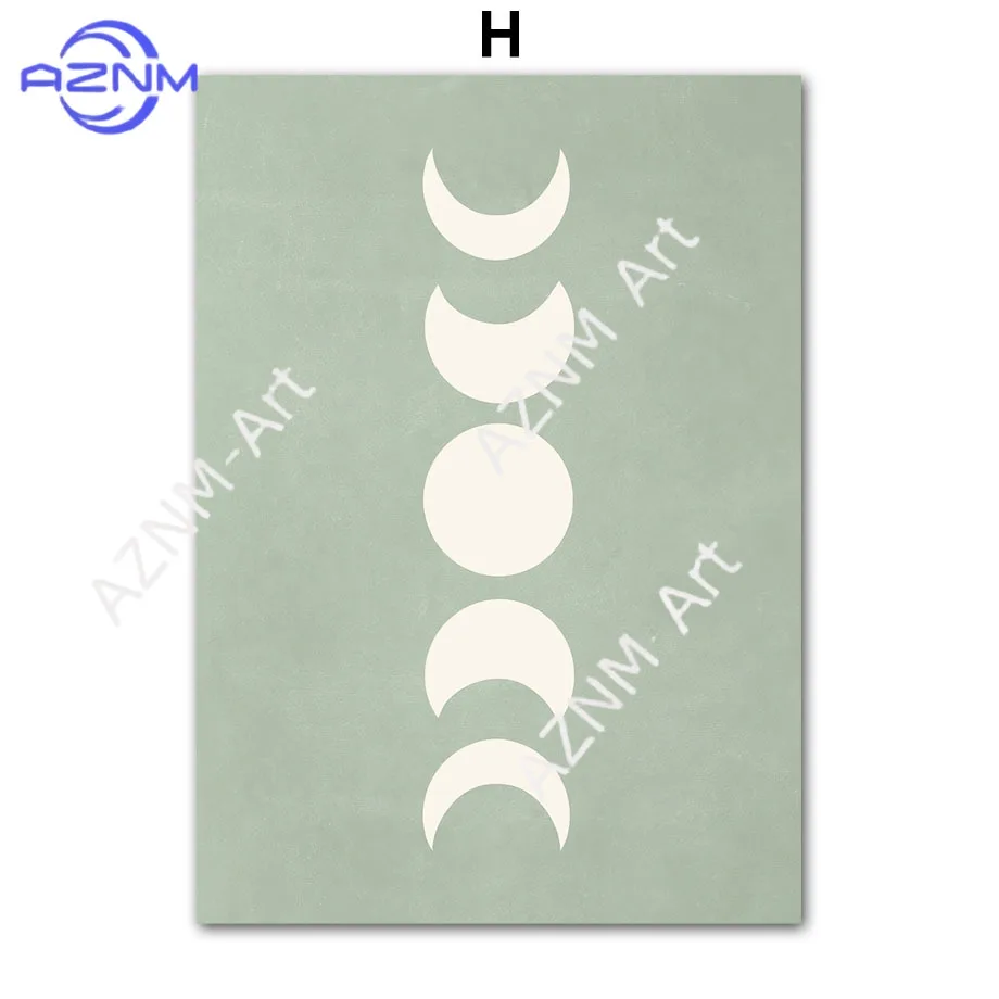 1Pc/6Pcs Green Mountain Sun Rainbow Flower Line Leaf Posters and Prints Geometry Wall Art Canvas Painting for Living Room Decor