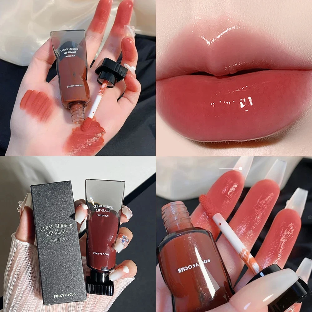 Esmalte de labios de agua de espejo negro, hidratante de alto brillo, tinte de labios rojo Sexy, maquillaje de Color duradero, Copa antiadherente, brillo de labios