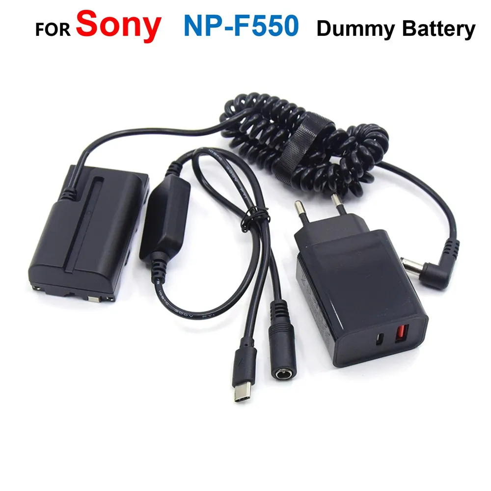 

NP-F Dummy Battery F550 F750 F770 F960 F970 Spring Coupler Fit DK-415+PD Charger+USB Type-C Power Cable For Sony HXR-NX5 AC-VL1