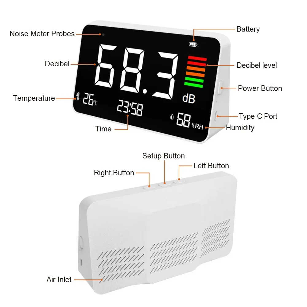 

Stereoscopic Digital Noise Meter Temperature And Humidity Time Function Tool