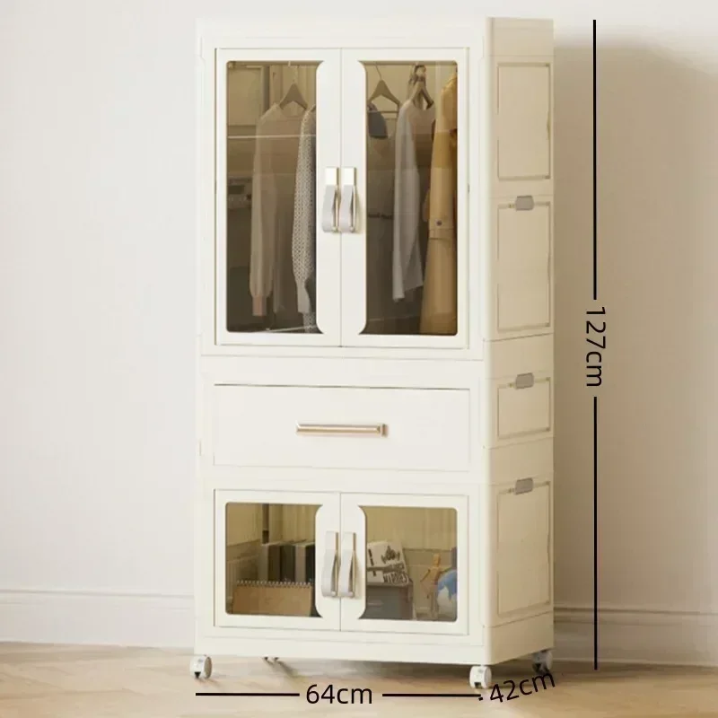 Transparent Foldable Wardrobe,Storage Container, Wheels at Bottom,Closet Cabinet Bedside Organizer, Large Folding Bins