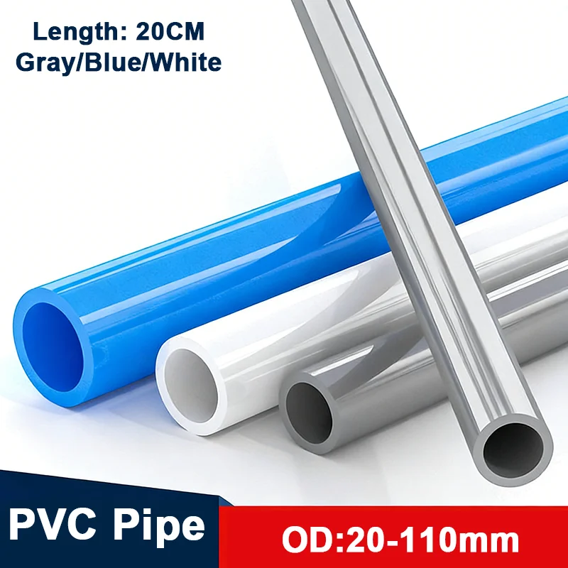 1 Pcs 20cm Long Blue/White/Gray PVC Pipe OD 20mm 25mm 32mm 40mm -110mm Agriculture Garden Irrigation Tube Fish Tank Water Pipe