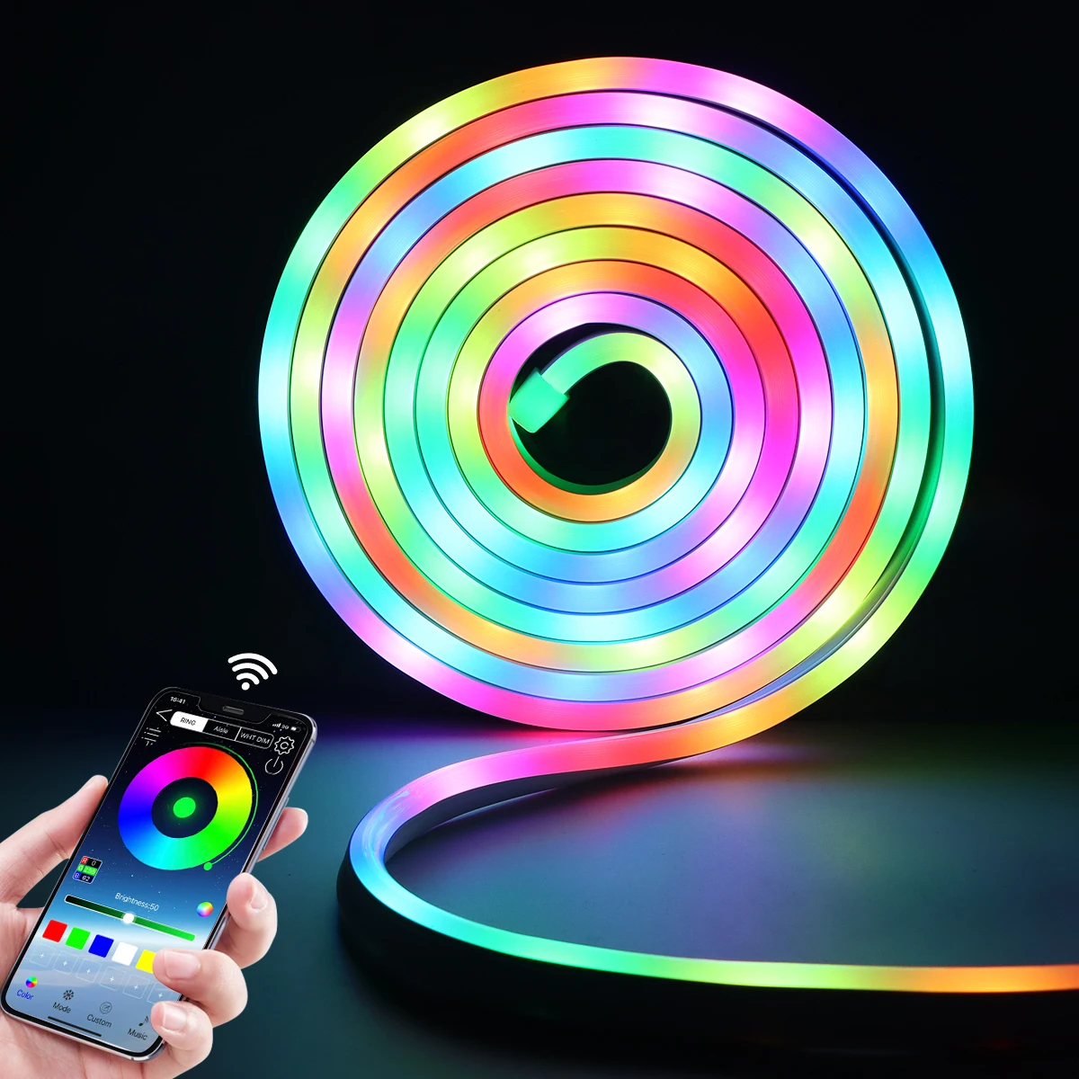 

Светодиодная лента RGBIC Neon с управлением по Wi-Fi/Bluetooth через приложение, 5/10 м, синхронизация с музыкой, водонепроницаемая, USB 5В, для умного дома и декора комнаты
