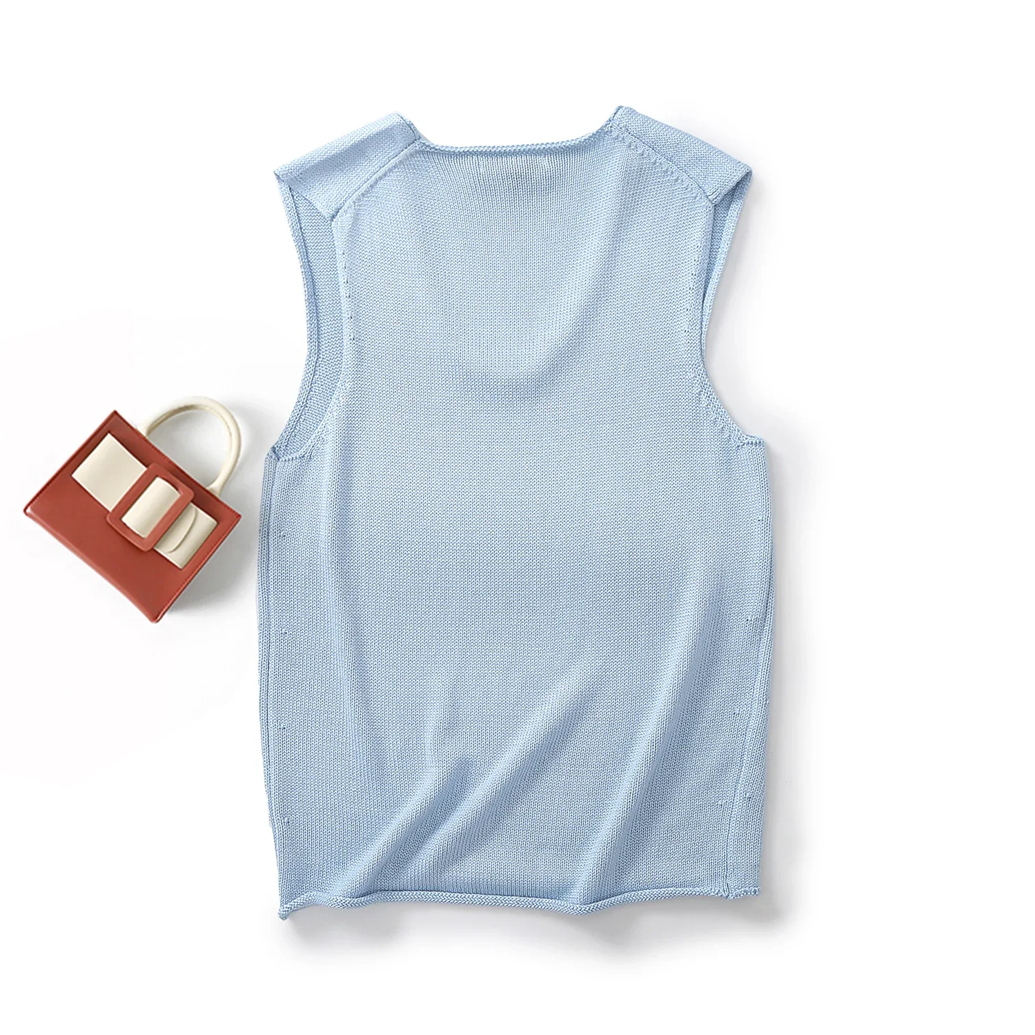 Ethereal  2024  new style of Solid color casual simple U-neck knit vest sleeveless T-shirt top