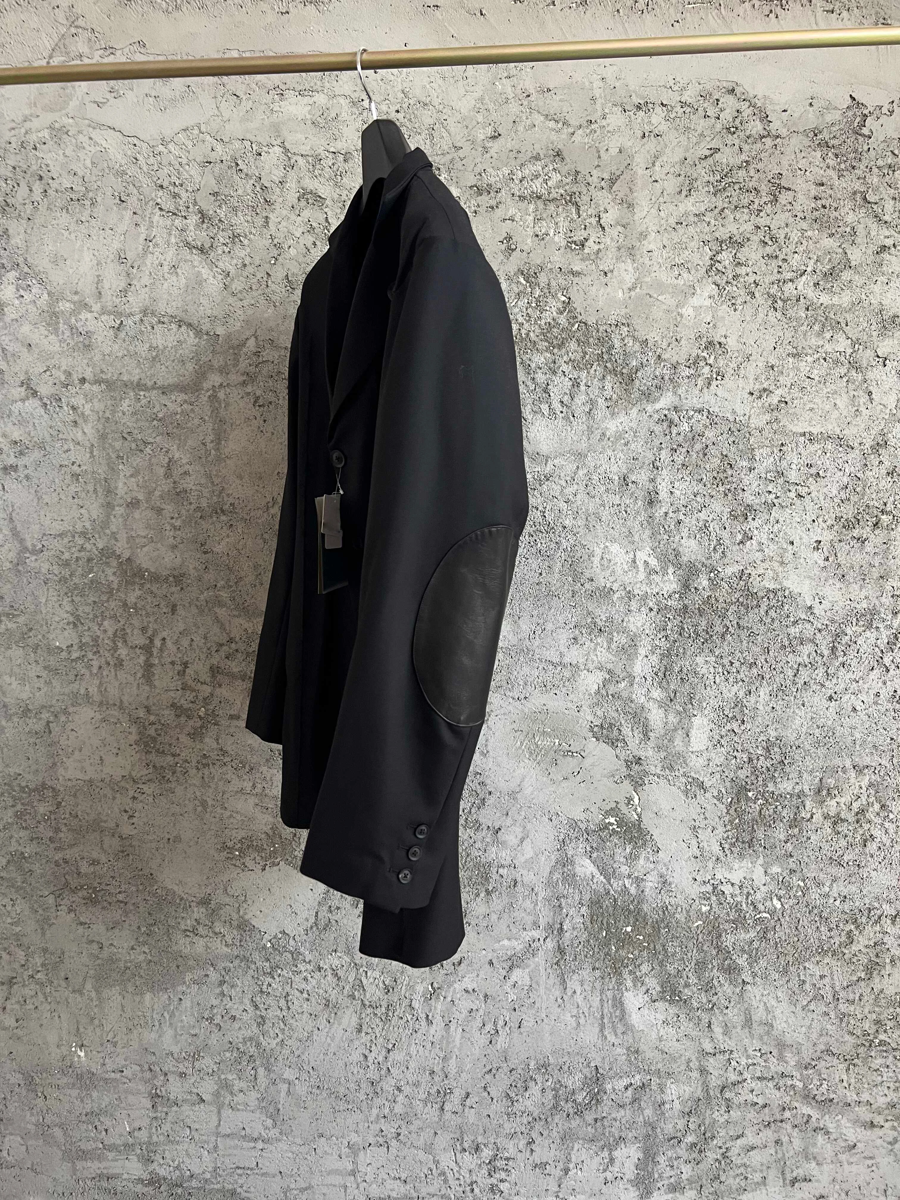 TOP-YAMOTO بدلة صوف أزرار من جلد الغنم الأصلي سترة سوداء مرقعة بصدر واحد