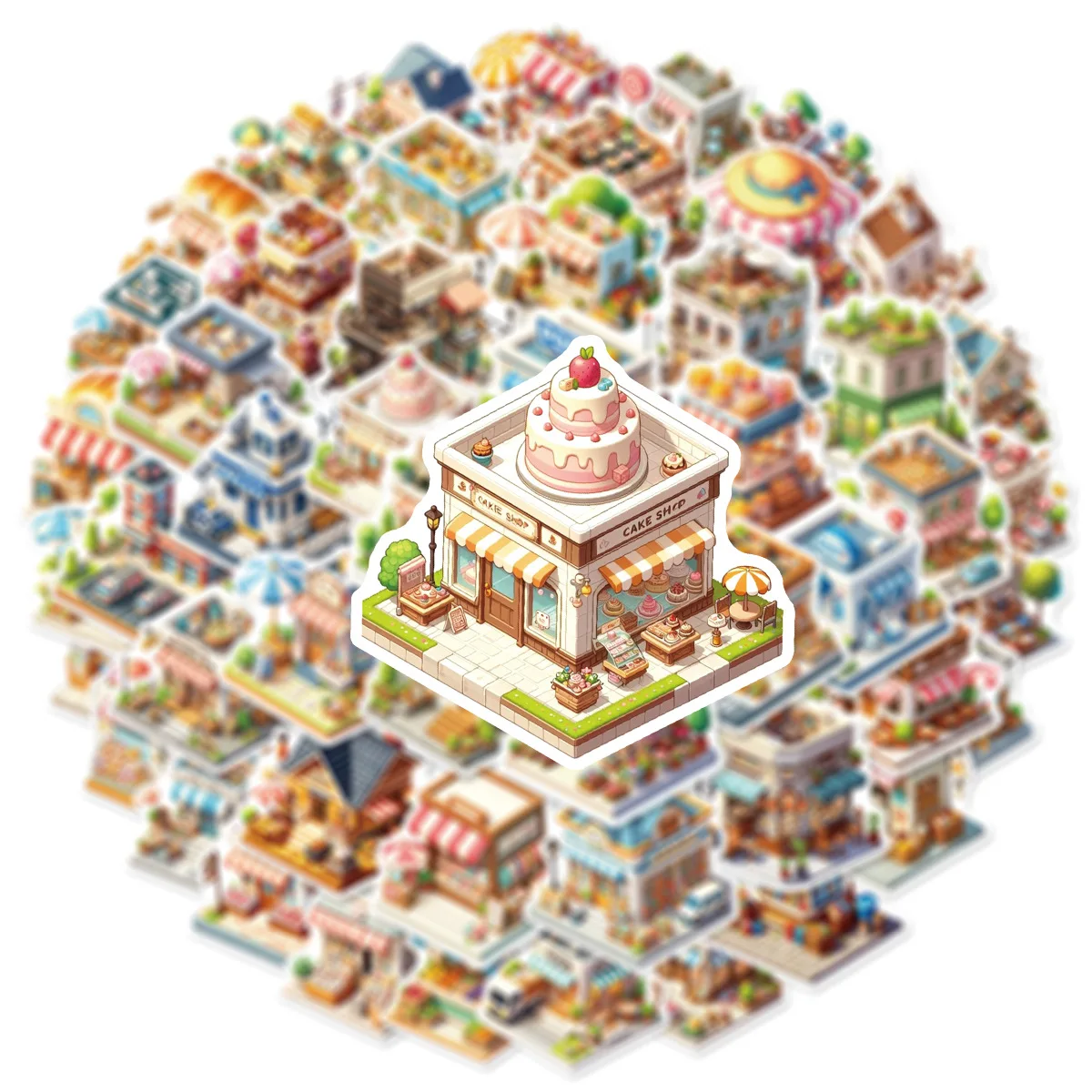 50PCS 3D House Graffiti Stickers Hand Account Luggage Bottle Phone Case Computer Helmet Children Stickers for Stationary