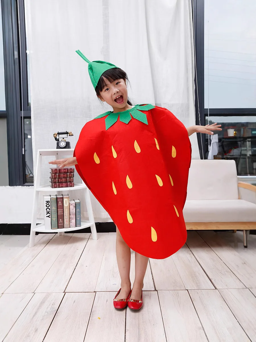 Enfant/adulte unisexe amusant Multi fruits légumes Costume Non-tissé matériel tissu tenues pour Cosplay danse fruits fantaisie robe de soirée