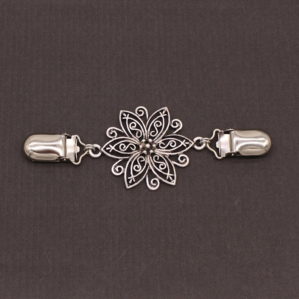 جوفاء منحوتة زهرة نمط سترة كليب تصفيح الفضة القديمة لهجة أنيقة للسترات سترات البلوزات شالات خفيفة الوزن #5