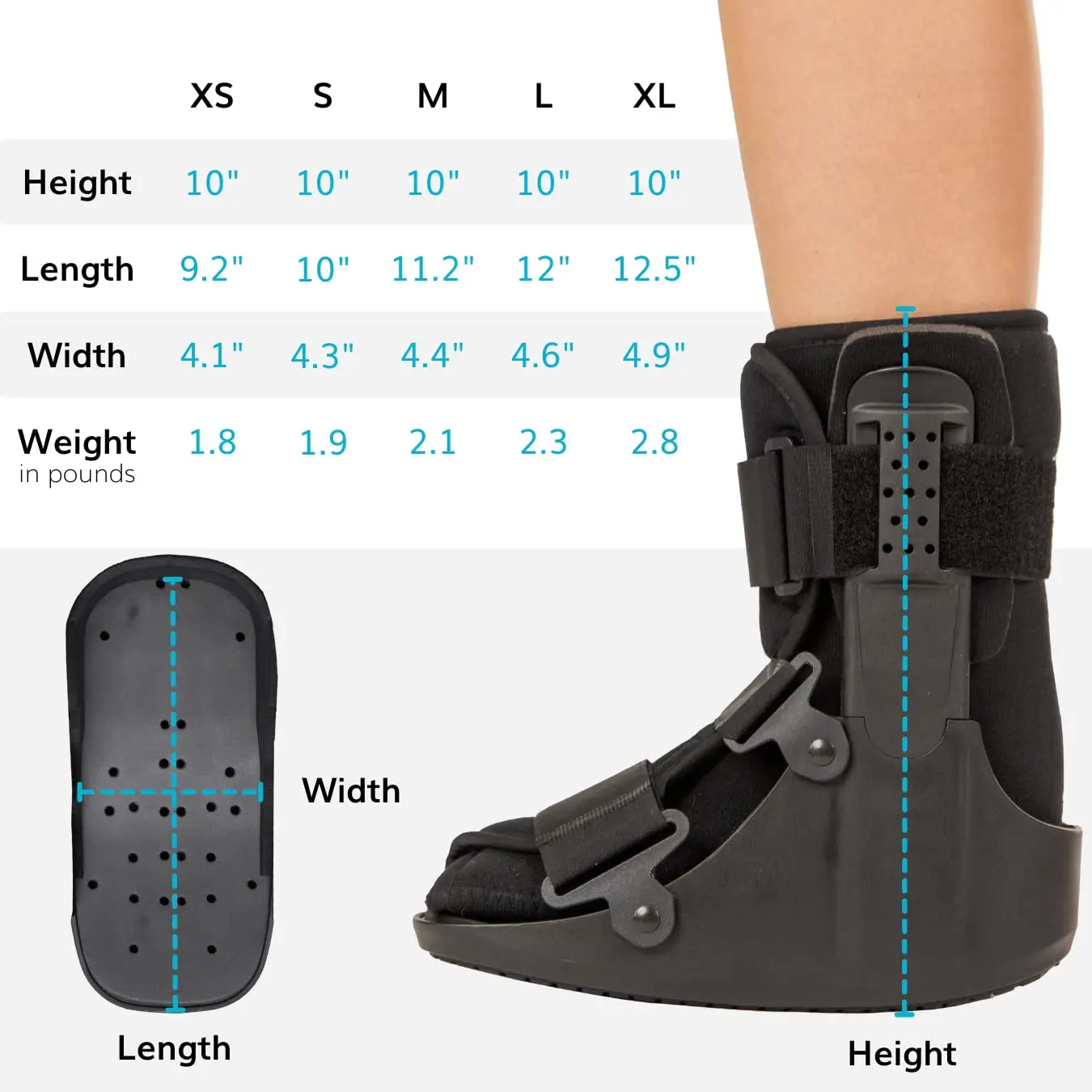 Short Walking Boot - Orthopedic Medical Walker Cast for Broken Toe Injuries, Sprained Ankles, Metatarsal Stress