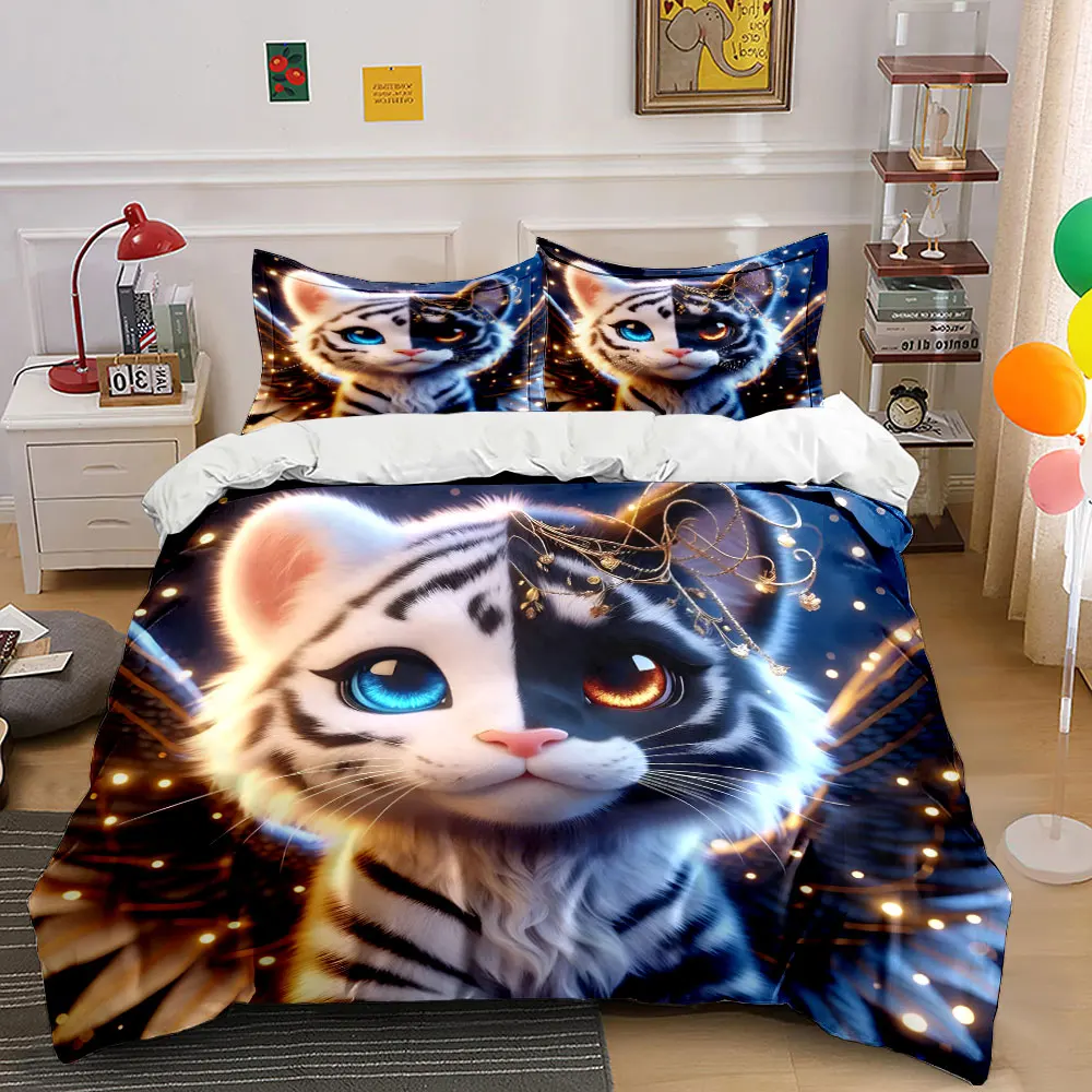 Mystical Cat with Decorated Wings Duvet Cover Set with 3D Printing Design Soft Polyester Bedding Set All-Season Comfort