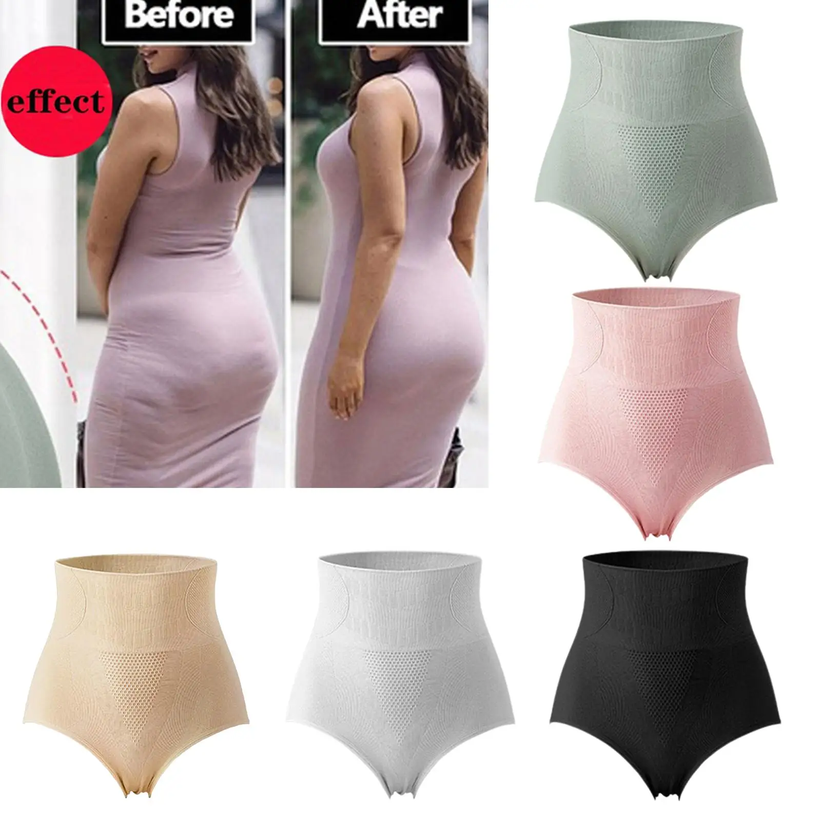 Seamless Panties Underwear, Women High Waisted Brief Waist Lift Breathable