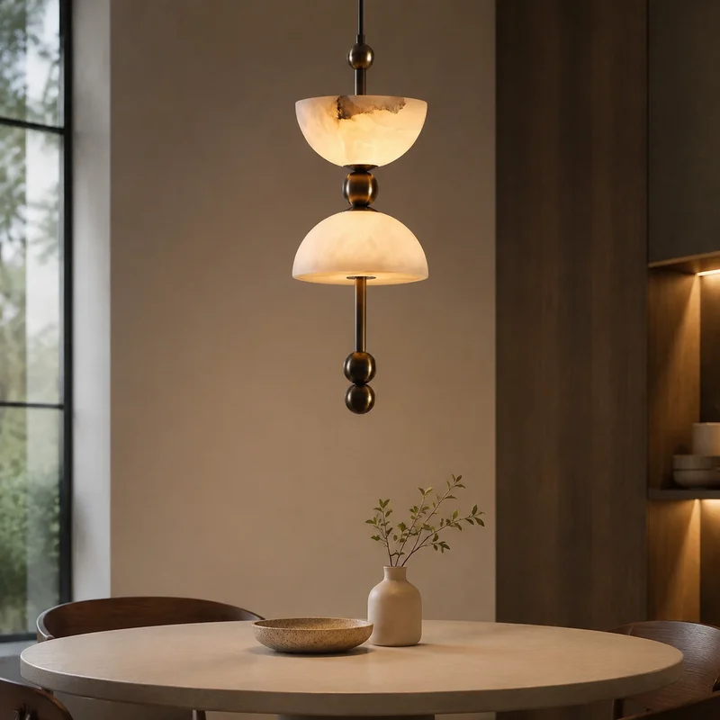 Modern Alabaster Stone Sculptural Pendant Fixture Minimalist Luxury Hanging Fixture For Bedroom Dining Room Design Pendant Lamp