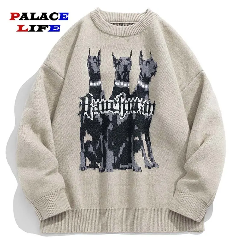 Doberman Dog Knitted Sweater Men Y2k Streetwear Oversize Pullover Vintage Graphic Knit Male Jumper Women Winter Casual Sweaters