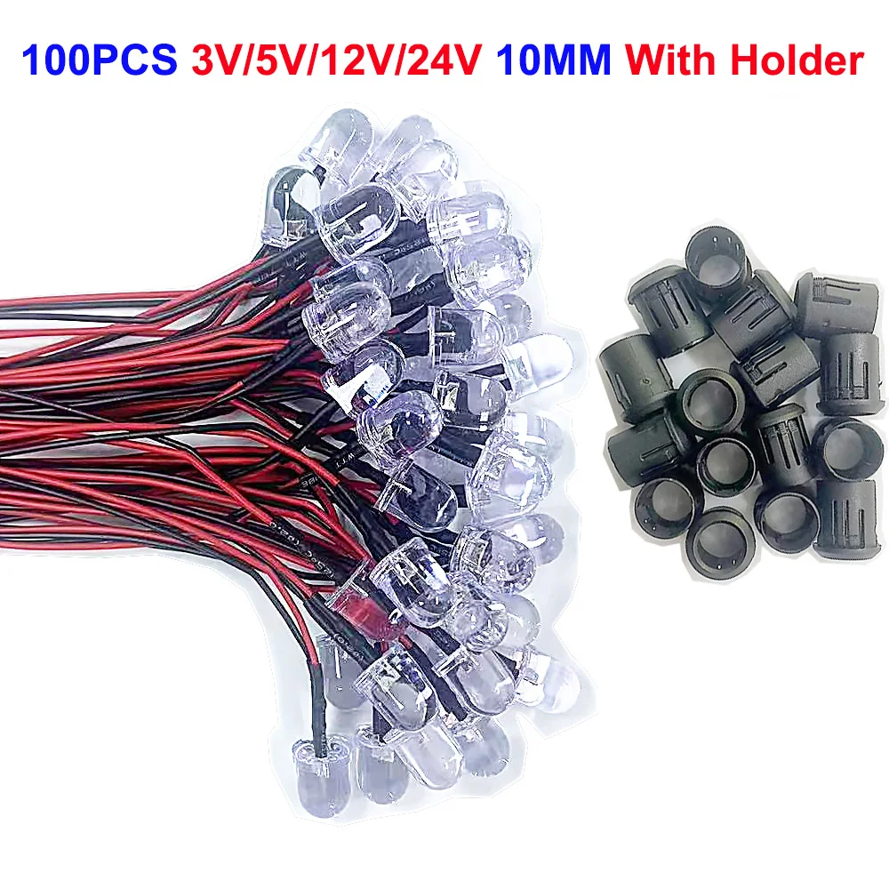 

20-1000pcs 3mm 5mm10 Round led diode DC5V 12V 24V Pre-Wired Water Clear Light Emitting Diodes Red Green Blue White Yellow UV RGB