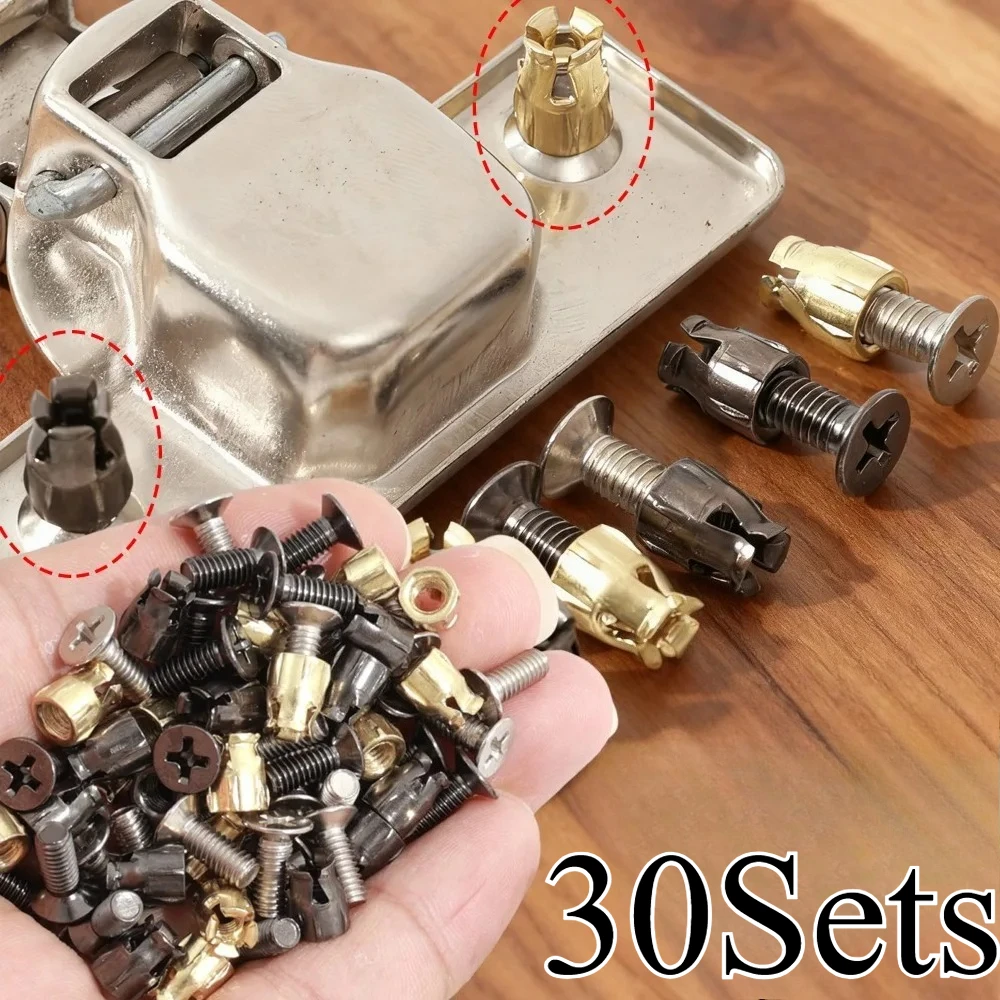 30Sets Carbon Steel Bolt and Nut Set, Specialized Nut and Screw Set for Wardrobe and Cabinet Hinges, Furniture Hardware