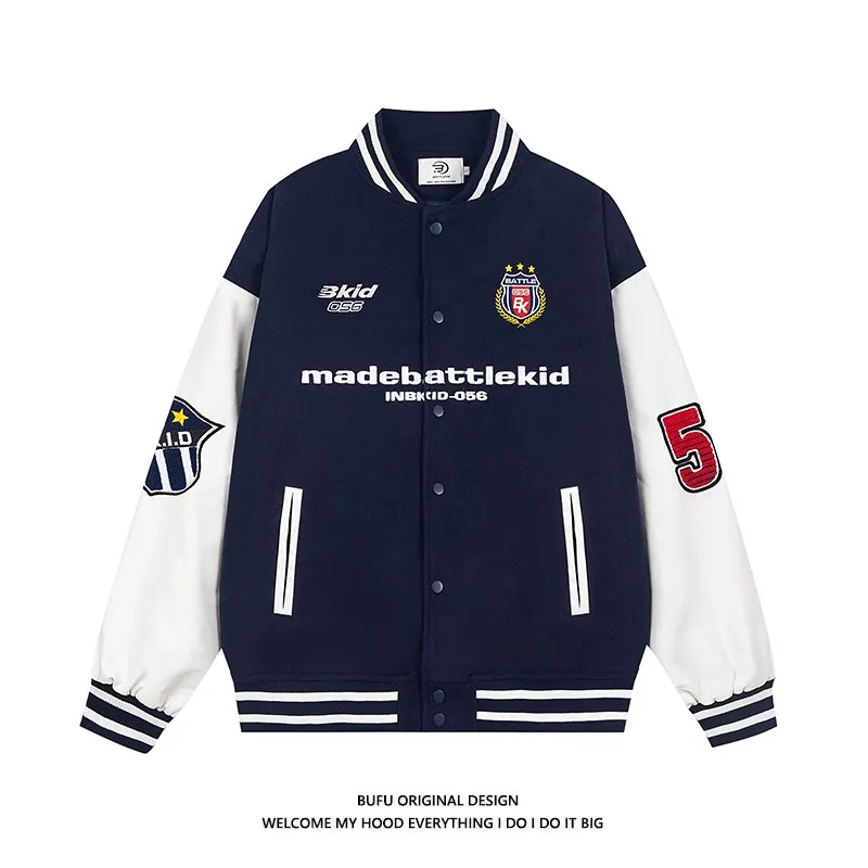 

Американская ретро-бейсбольная куртка, осенне-зимнее шерстяное пальто, парные вязаные изделия в бейсбольном стиле, свободный крой, с вышивкой