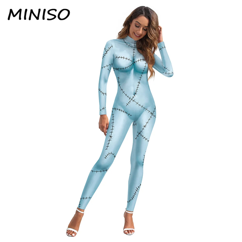 MINISO Halloween Movie Nightmare Christmas Costume Women Cosplay Sally Zentai Bodysuits Scary Sally Jumpsuit Fancy Dress Legging