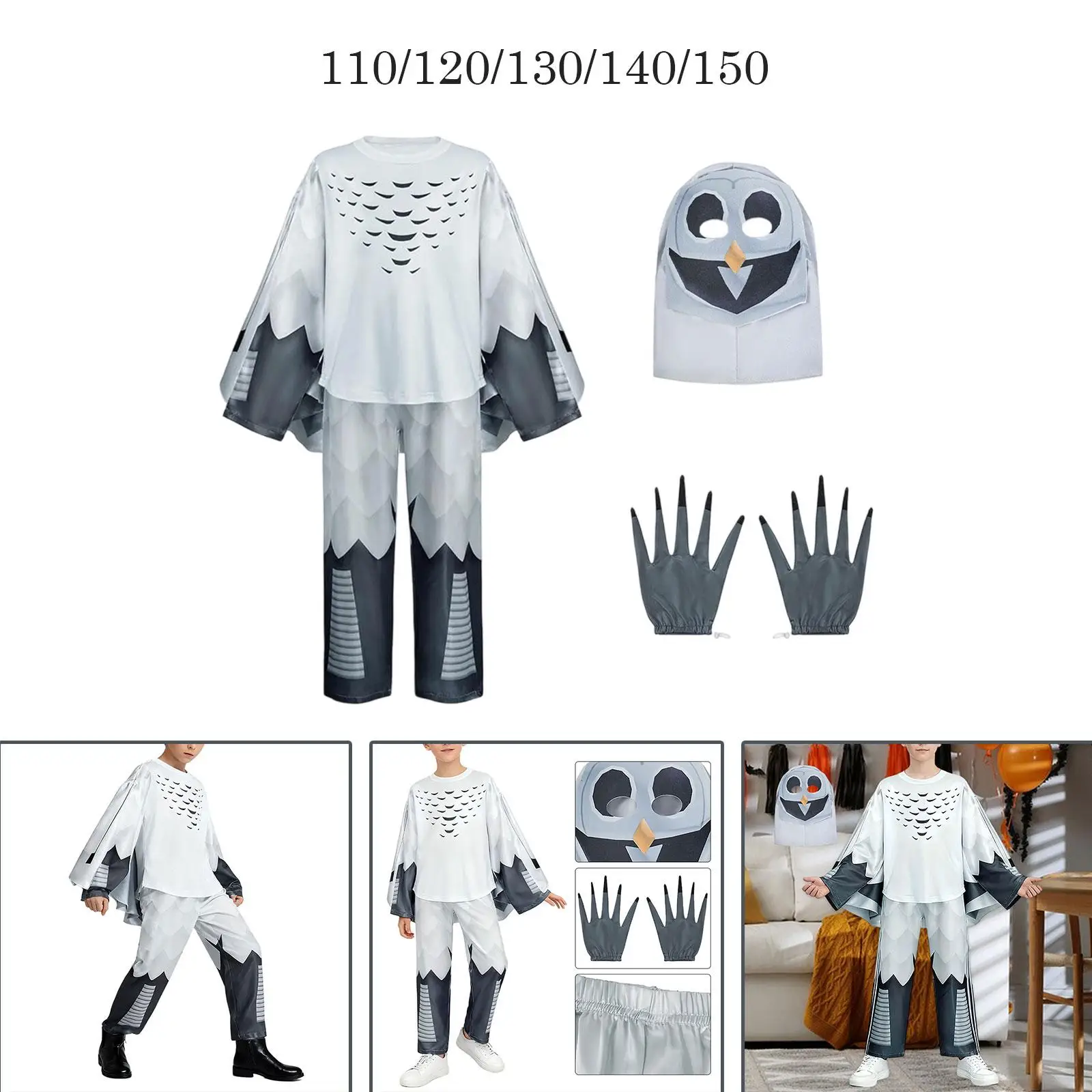 Ensemble de costumes de hibou pour enfants, haut, pantalon, gants à capuche, pour fête de carnaval, jeu de rôle de vacances