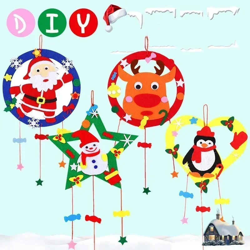 DIY Kerst Windgong Craft Kits Speelgoed voor Kinderen Handgemaakte Kerstkrans Kinderspeelgoed Cartoon Windbel Ophangingen Stickers Cadeau