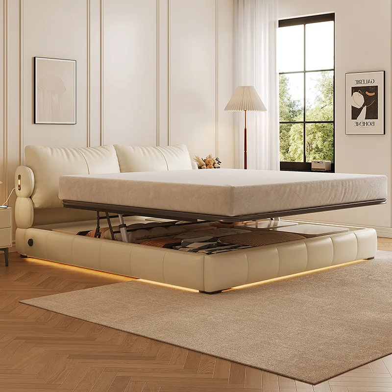 Nuvem, cama de couro, estilo francês, vento creme, quarto principal duplo, capa macia