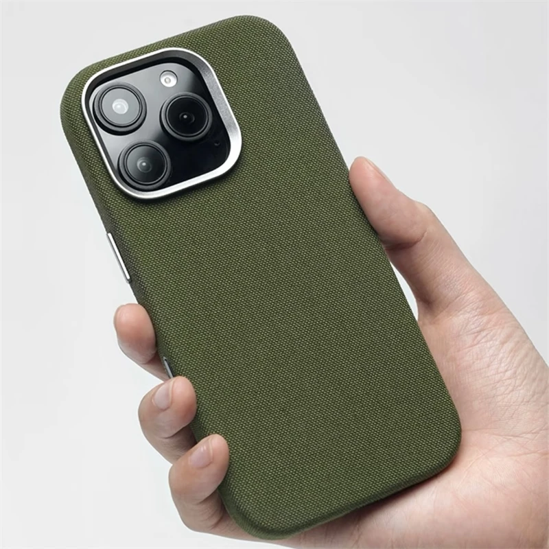 

Fashion Nylon Fabric MagSafe Phone Case For iPhone 13 14 15 16 Pro Max Magnetic Wireless Charging Alloy Lens Frosted Hard Cover