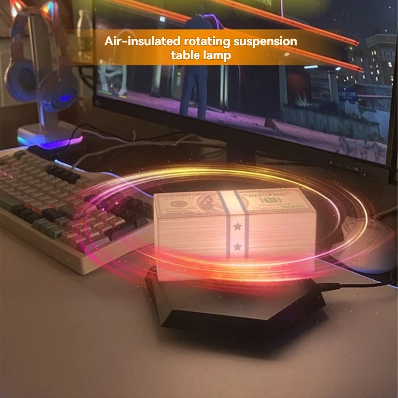 3D Maglev Moon Modern Touch Money Light Dollar Banknotes LED Night Light Rotary Base Bedroom Office Desk Decoration Plug-in