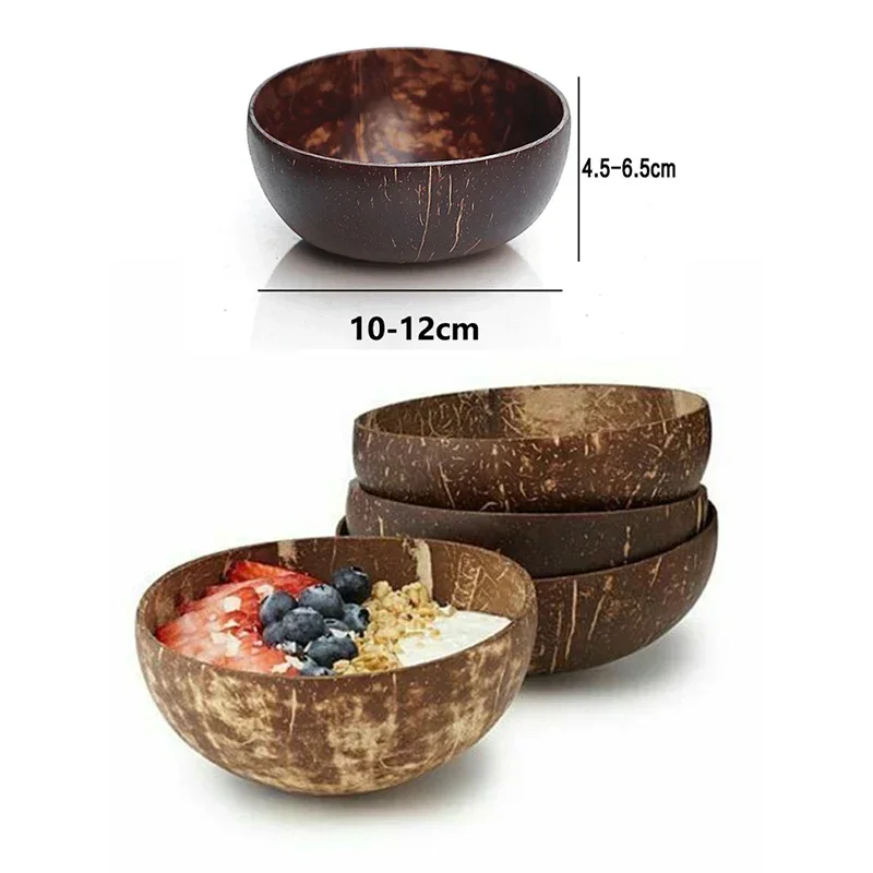 10cm-12cm Natural Coconut Bowl Set Decoration Decorative Handmade Coconut Shell Tableware Wood Spoon Dessert Fruit Salad