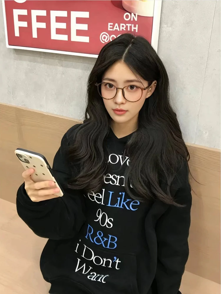 

2024 new autumn and winter tide brand letter printing hooded sweater women's pure cotton loose street hoodie
