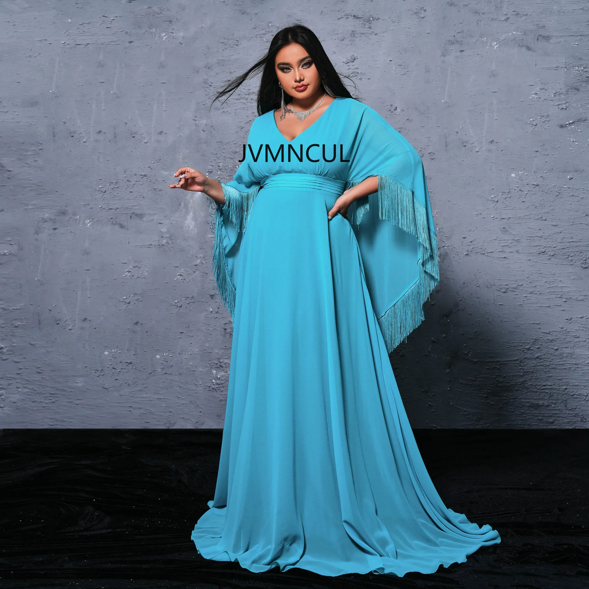 2025 European and American Style Big Size Formal Dress for Women, Long V-Neck Gown with Shawl, Sexy Evening Dress