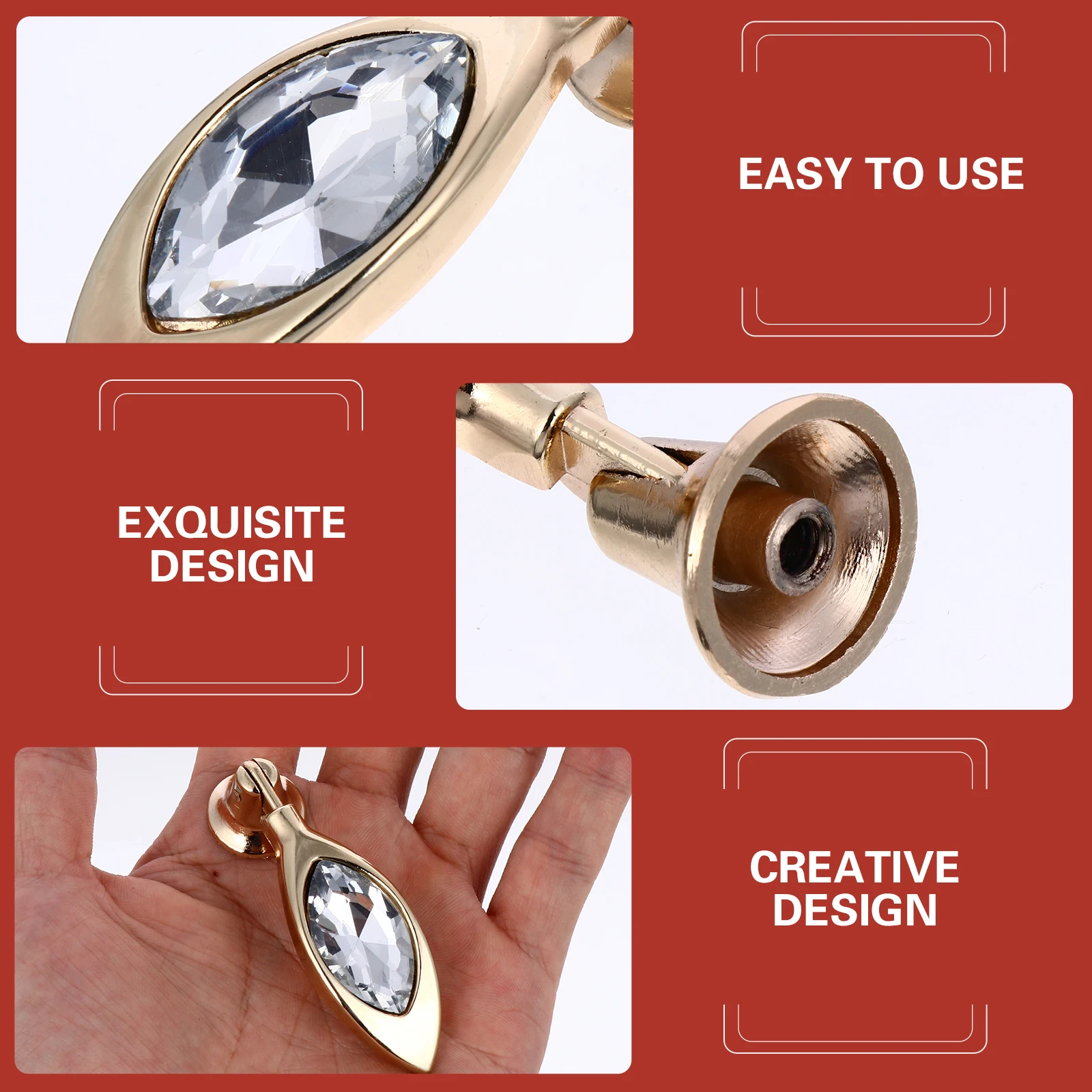 

2pcs Zinc Alloy Crystal Drawer Clear Glass Cabinet Handles Door Knobs For Cupboard Wardrobe Bathroom Living Room Silver Metallic