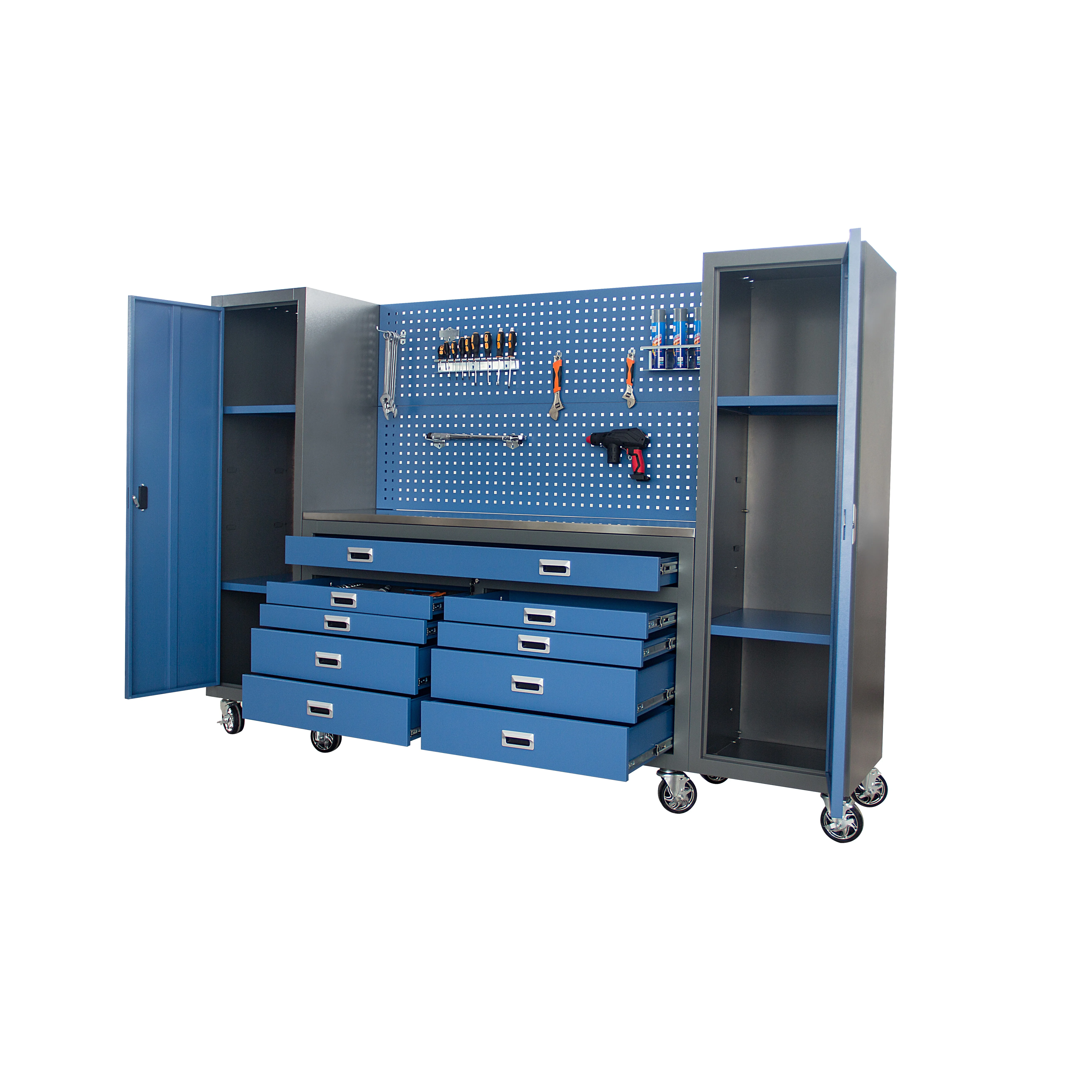 

CE Mobile Workstation Tools Storage Cabinet Great Boss Workshop Workbench With Hanging Board