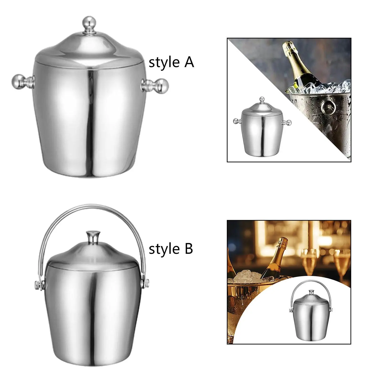 Double Layer Ice Bucket Portable Insulated Stainless Steel Beverage Tub with Handle for Bright Champagne Bar Home Use