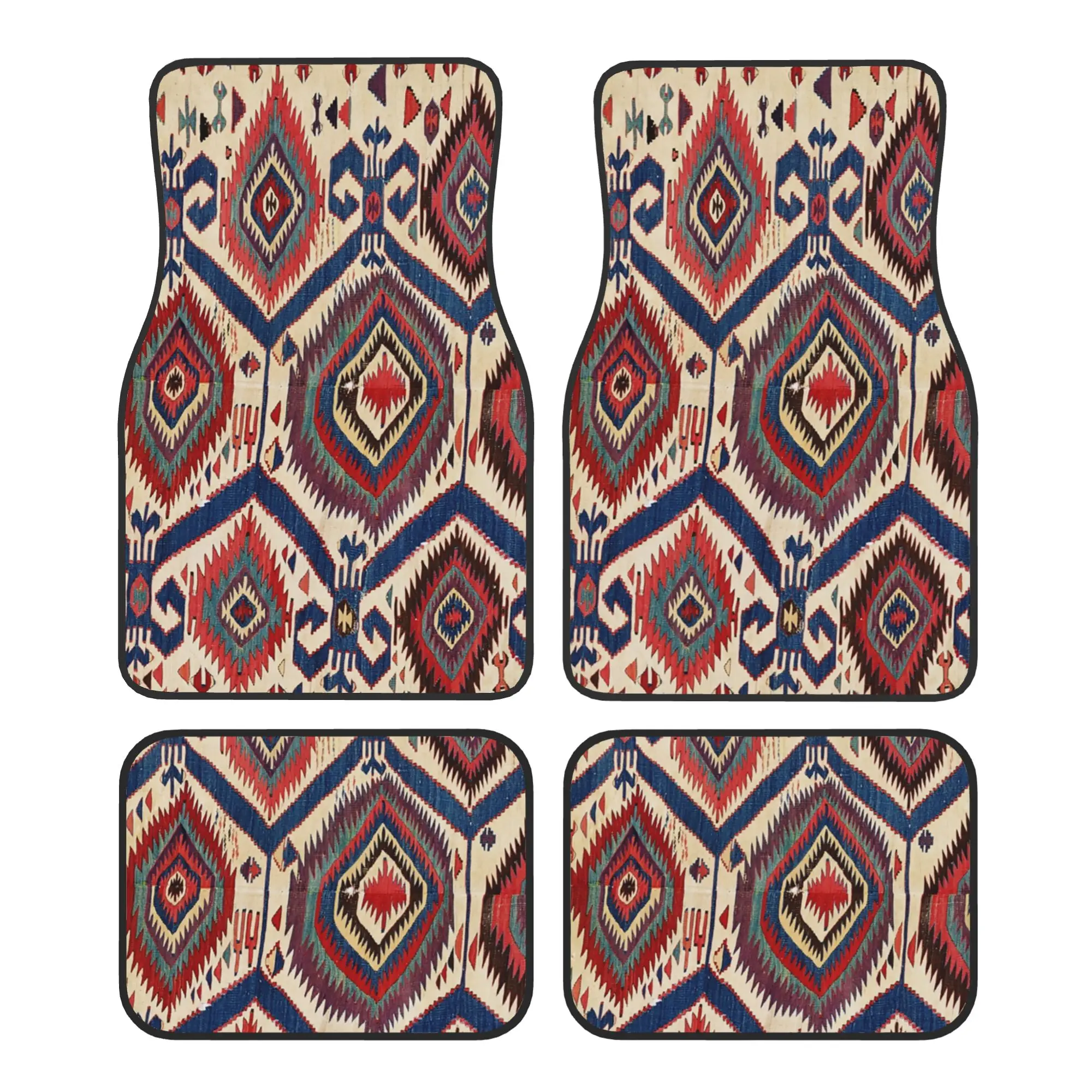 

Car Floor Mats 4 Pcs Crystal Velvet Konya Central Anatolian Kilim Print Universal Front Rear Foot Mats Retro Turkish Pieces Auto