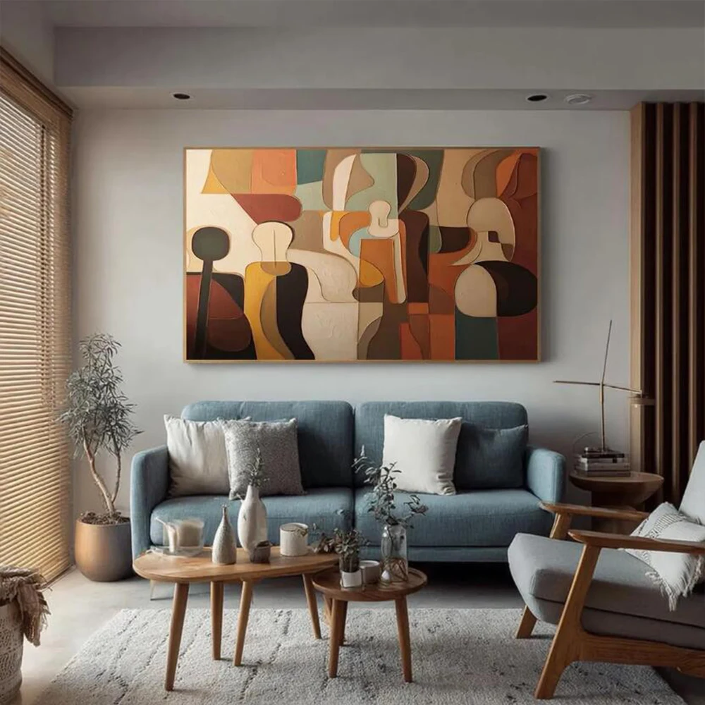 

Large Colorful Abstract Wall Painting Brown & Orange Minimalist Contemporary Art Modern Framed Home Decor
