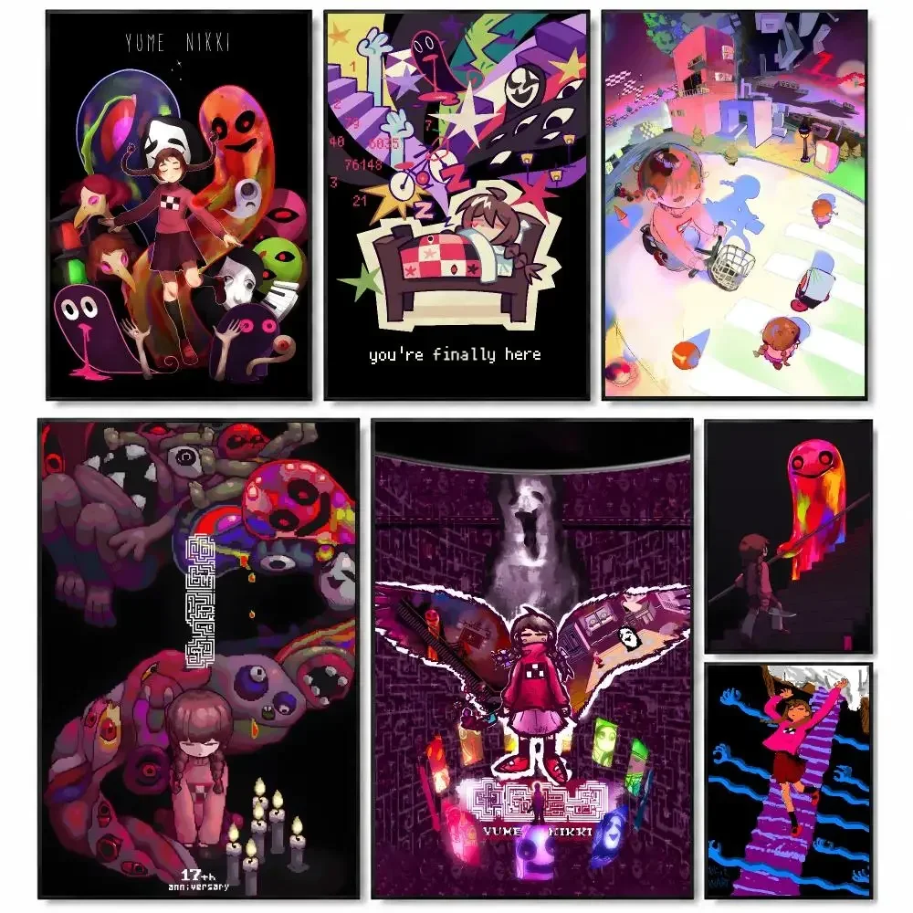 Game Indie Y-Yume Nikki Poster Self-Stick Bedroom Dorm Office Gaming Room Studio Decor Gift