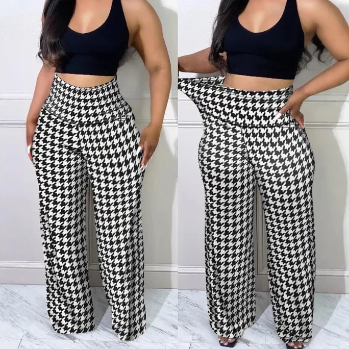 Dames geruite wijde pijpen broek hoge taille casual losse broek voor lente zomer nieuwe 2025, zelfontplooiing sexy broek met rechte pijpen