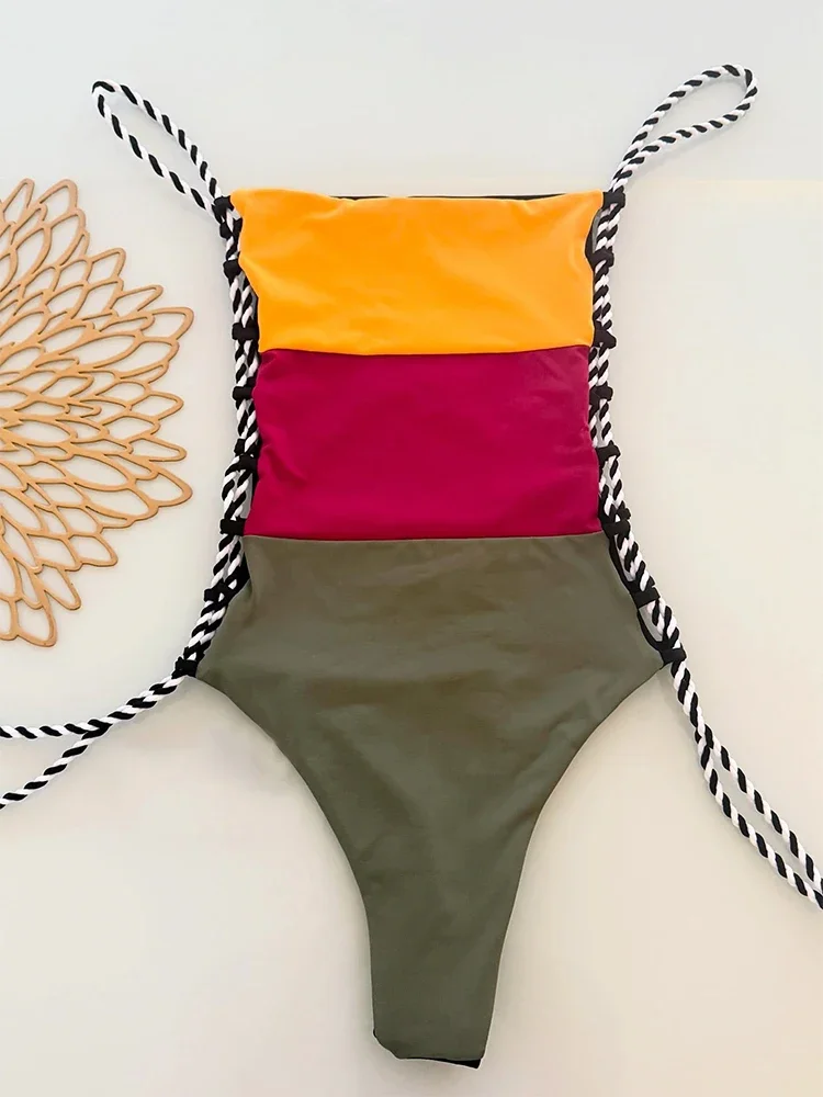 

2025 New Sexy One Piece Swimwear Women Swimuit Solid Strappy Hollow Out Brazilian Bathing Suits Slimming Beachwear Female Summer