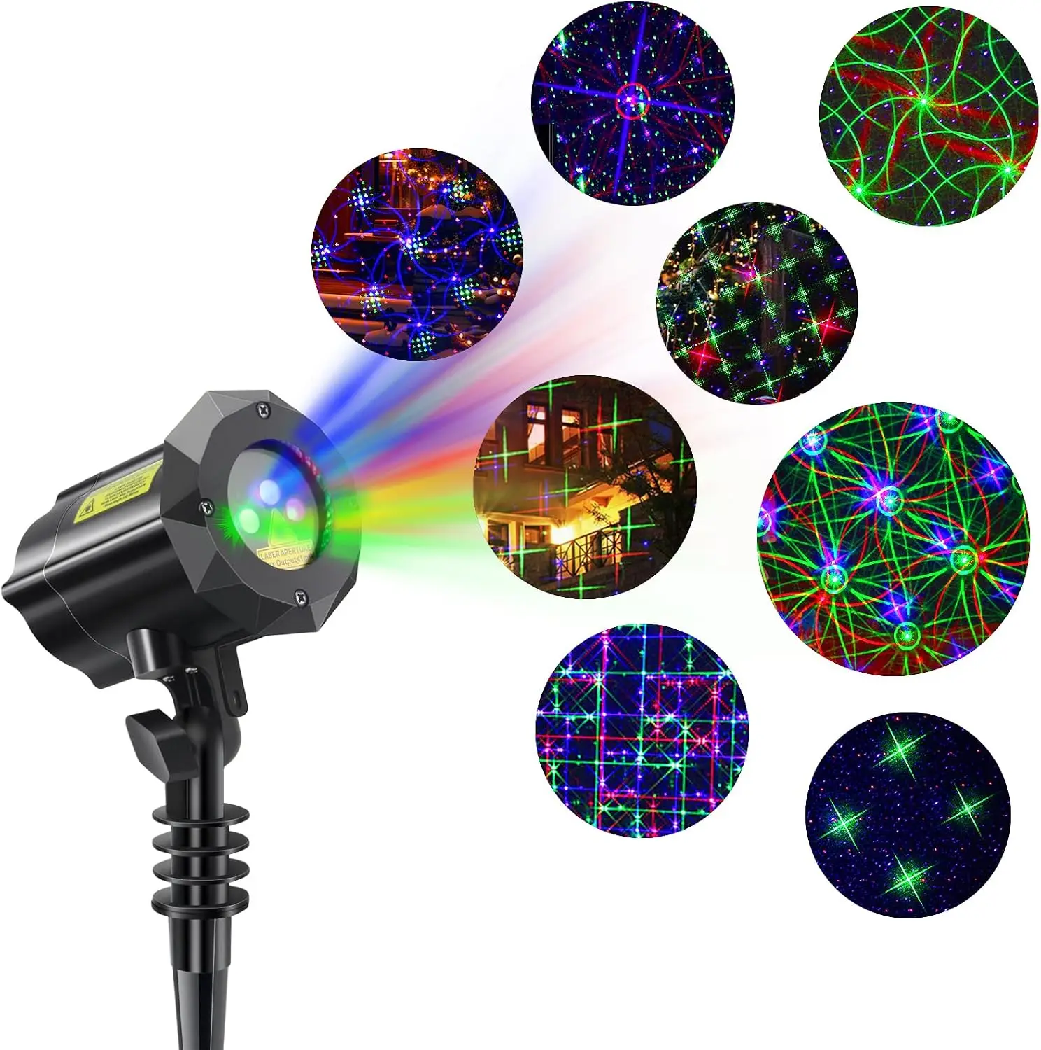 8 Patterns Christmas Laser Projector Lights, Outdoor Garden Decorative Lights with Remote Control and Security Lock for Indoor