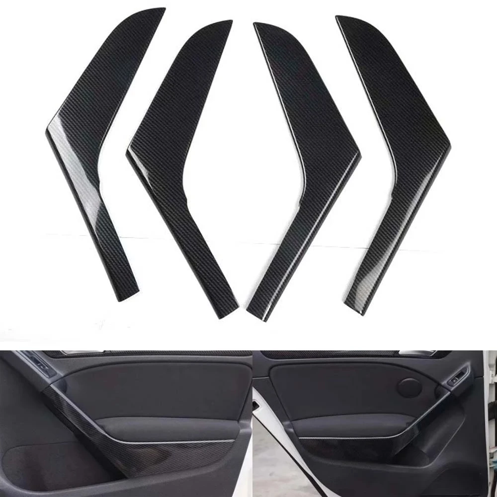 4PCS/Lot Car Stickers ABS Carbon Fiber Grain Interior Door Armrest Decoration Cover for Golf 6 MK6 2009-2013