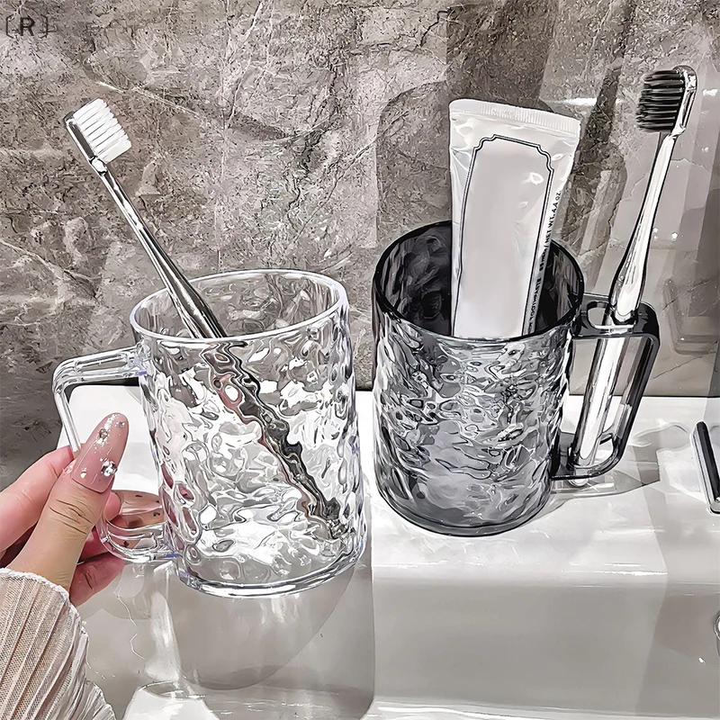 

〔R〕Plastic Mouthwash Toothbrush Cup With Handle Home Bathroom Tumblers Portable Mug Transparent Toothbrush Holder
