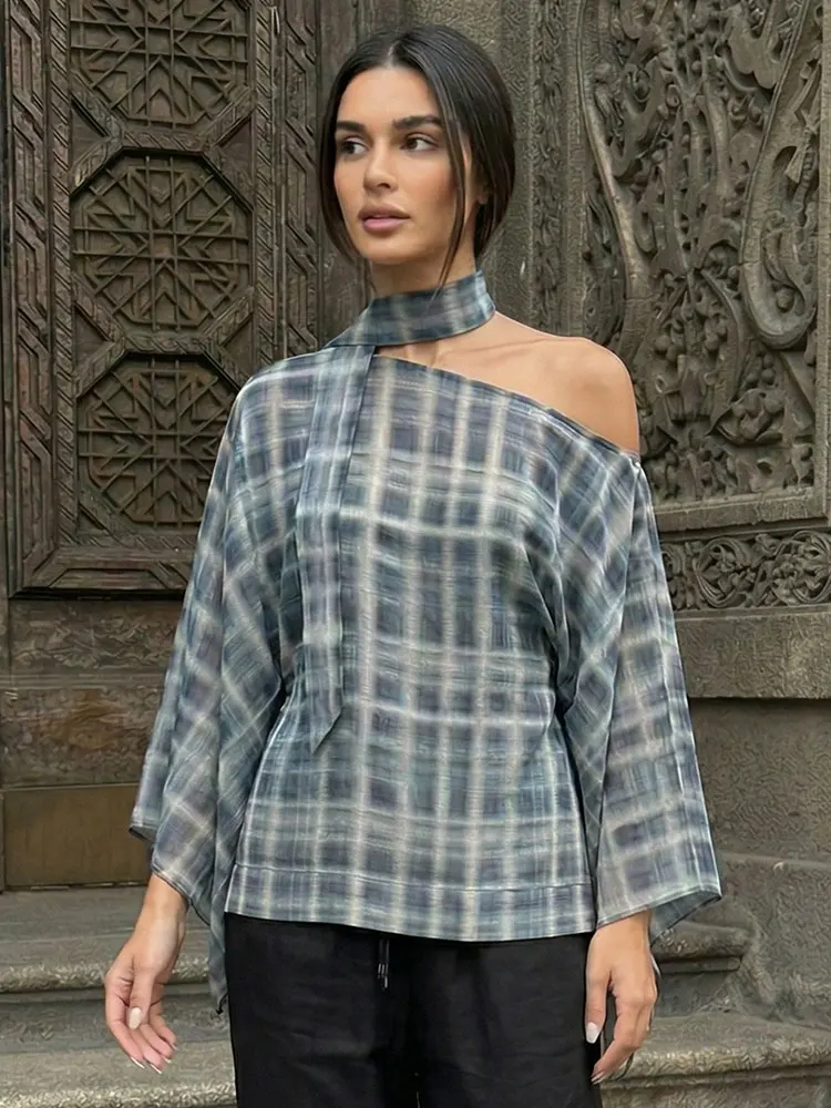 

HH Women Fashion Scarf Collar Long Sleeve Loose Cloak Coats Elegant Asymmetric Blouse Summer Casual Holiday Beach Thin Tops