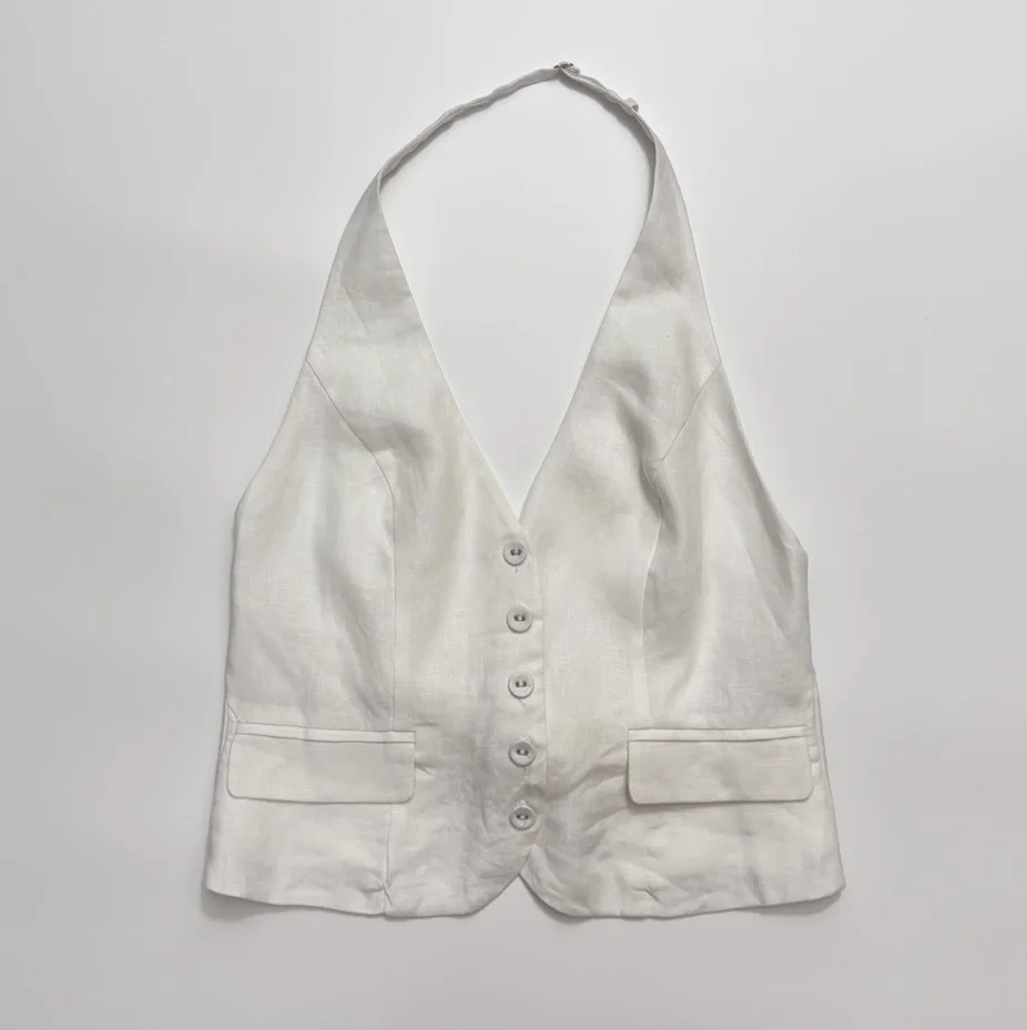 

Женский жилет из 100% льна с открытой спиной, однобортный, с v-образным вырезом, без рукавов, сексуальные тонкие топы на бретелях