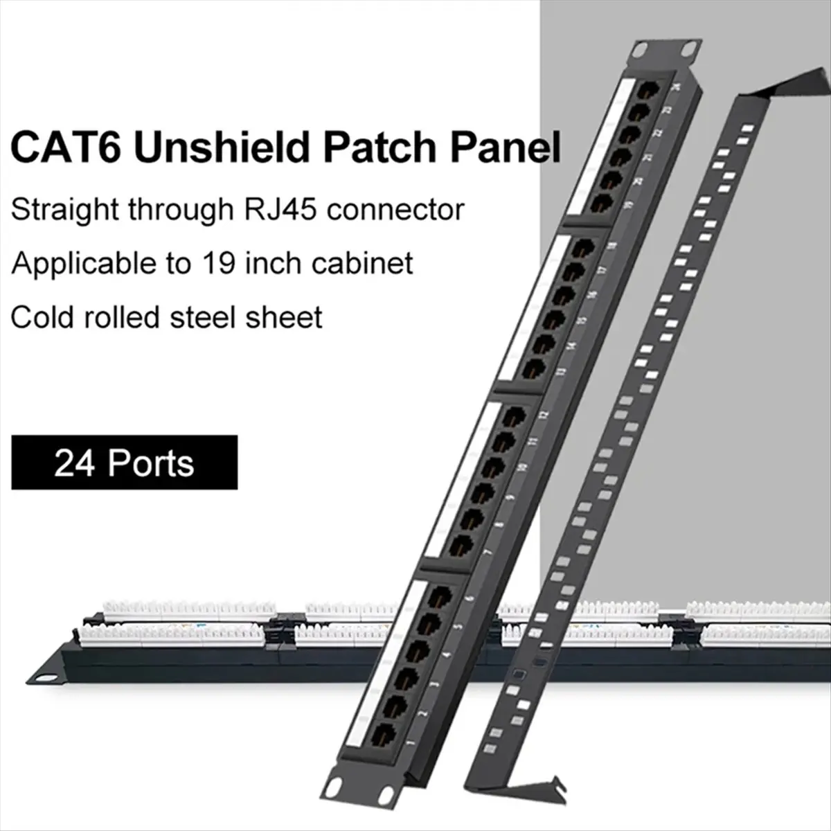 HDL 24 Ports CAT6 UTP RJ45 Patch Panel 19 Inch 1U Cable Frame Faceplate Rack Mount 50U Gold Plated, Rear