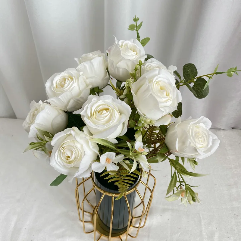 Nordische karamellfarbene Rosen, Simulationsblumen, künstlich, 11 Gabeln, Mailand-Rosenstrauß, Seide, gefälschte Blumen, Tischdekoration – Detail 4
