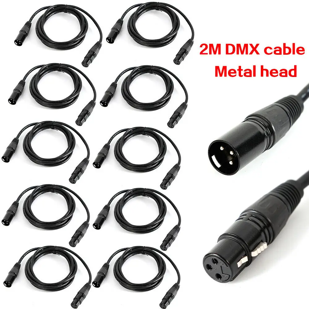 Lot de 10/5 câbles DMX de 2/1 m, XLR 3 broches mâle vers femelle, 110 Ohm, câble de signal d'éclairage de scène DMX512 pour éclairages DJ, projecteurs mobiles, projecteurs PAR, projecteurs spot, contrôleurs