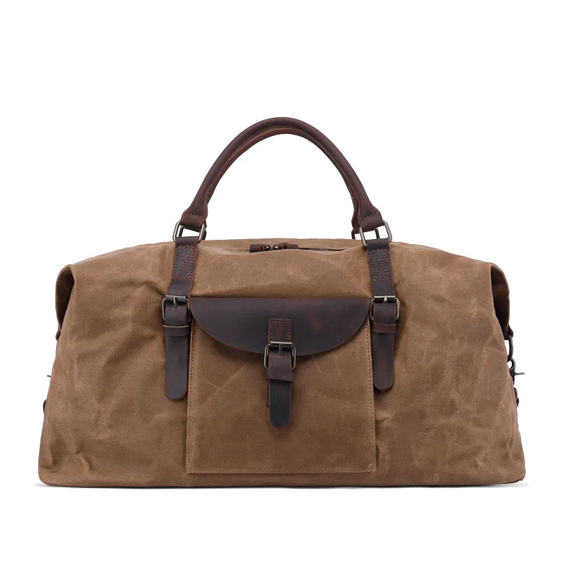 الرجعية في الهواء الطلق يده مقاوم للماء مقاومة للاهتراء سعة كبيرة الجلود النفط الشمع قماش السفر الأمتعة حقيبة واق من المطر وظيفية