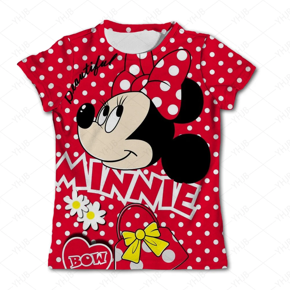 

Disney 2024 New Minnie Mouse Head Print T Shirt New Hot Sale Tops Casual Cartoon Round Neck Clothes Baby Boys Girls Clothing